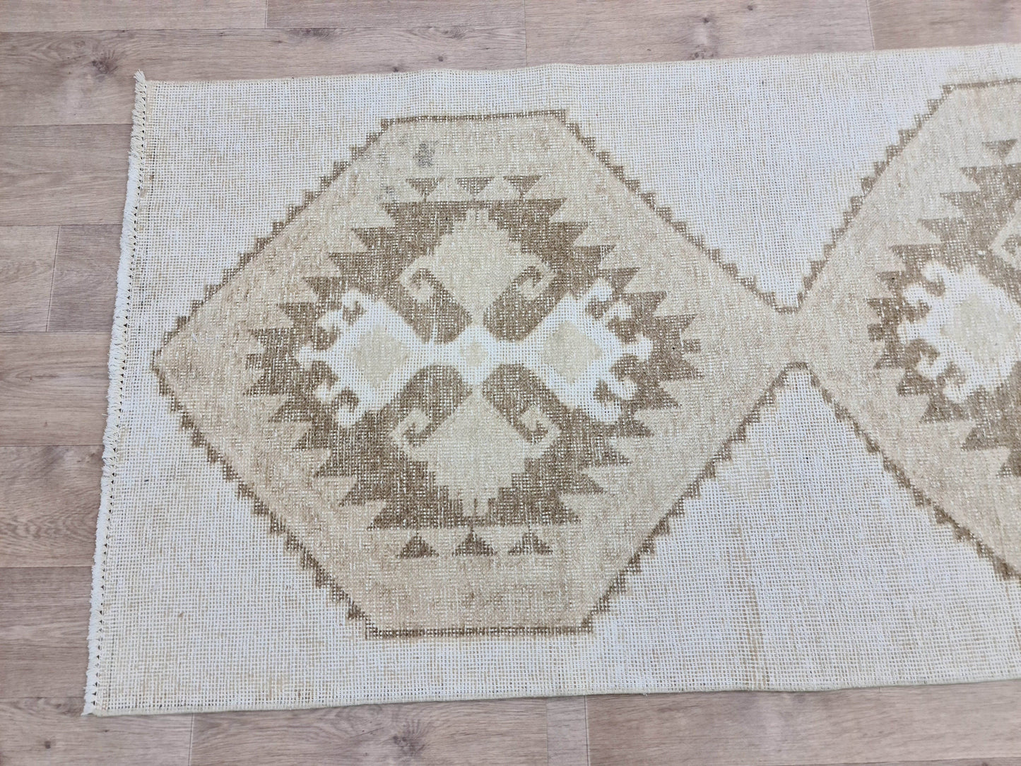 3x13 Neutral Vintage Turkish Runner Rug/ Handmade Wool Oushak Runner for Kitchen and Hallway/ Boho Runner Rug/ Carpet Runner/ Faded Runner