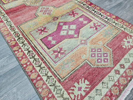 2.65x13 feet Colorful Vintage Wool Runner Rug - Herki Runner Traditional