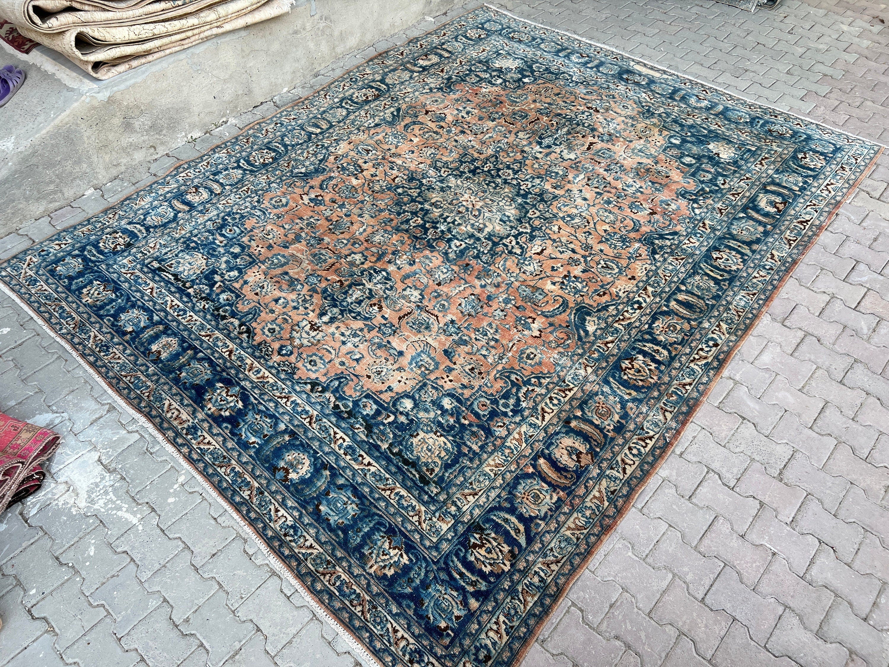 Large Vintage Oushak Rug: 9.60x12.20 ft, Hand-Knotted Wool Carpet