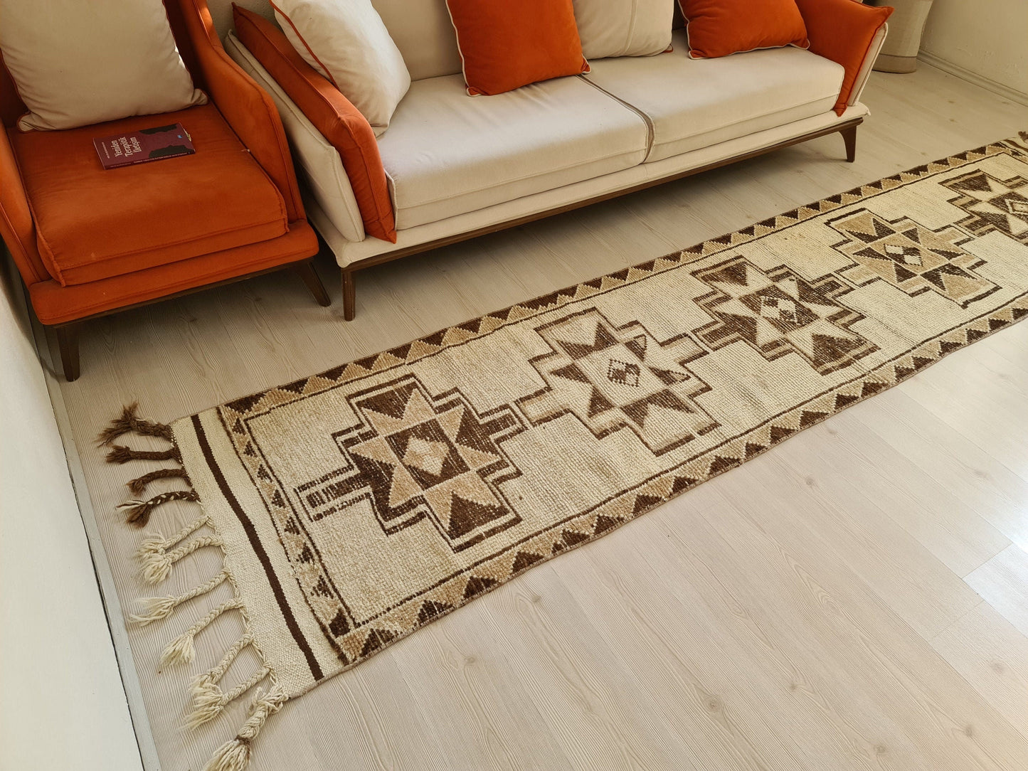 Neutral Runner Rug/ 2.7 X 11.75 feet/ Hand Knotted Wool Moroccan Runner Rug