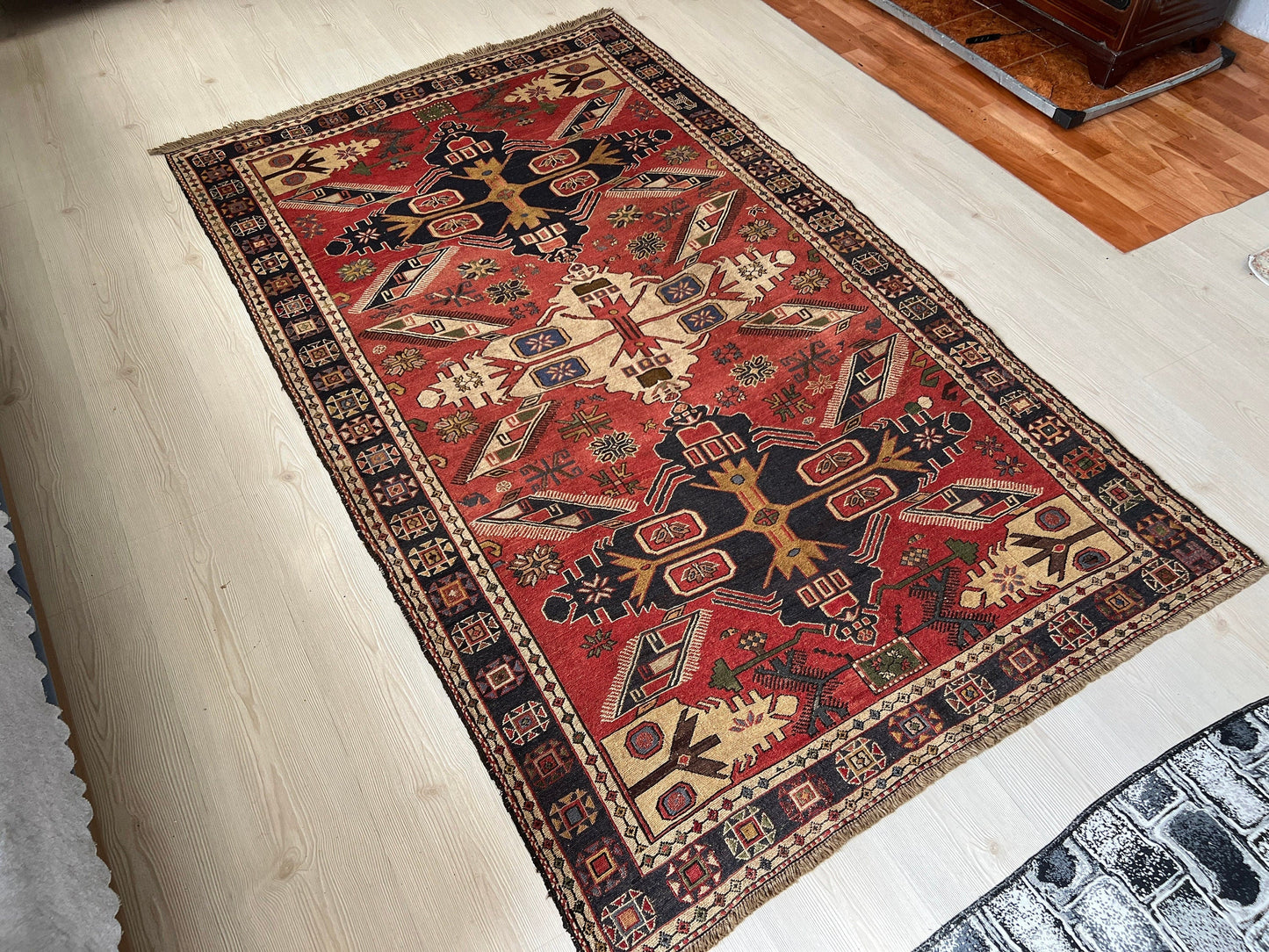 4x7 Antique Soumak Rug - Hand Woven Vintage Wool Rug