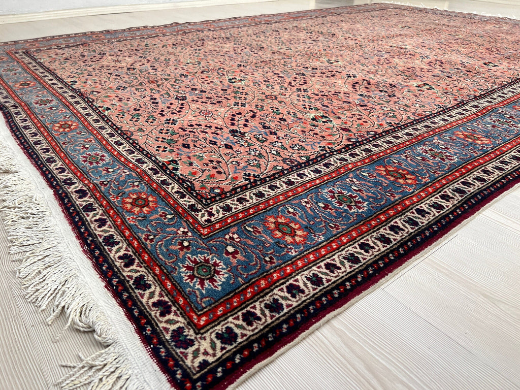 7x10 Vintage Turkish Oushak Rug: Hand-Knotted Floral Wool Carpet