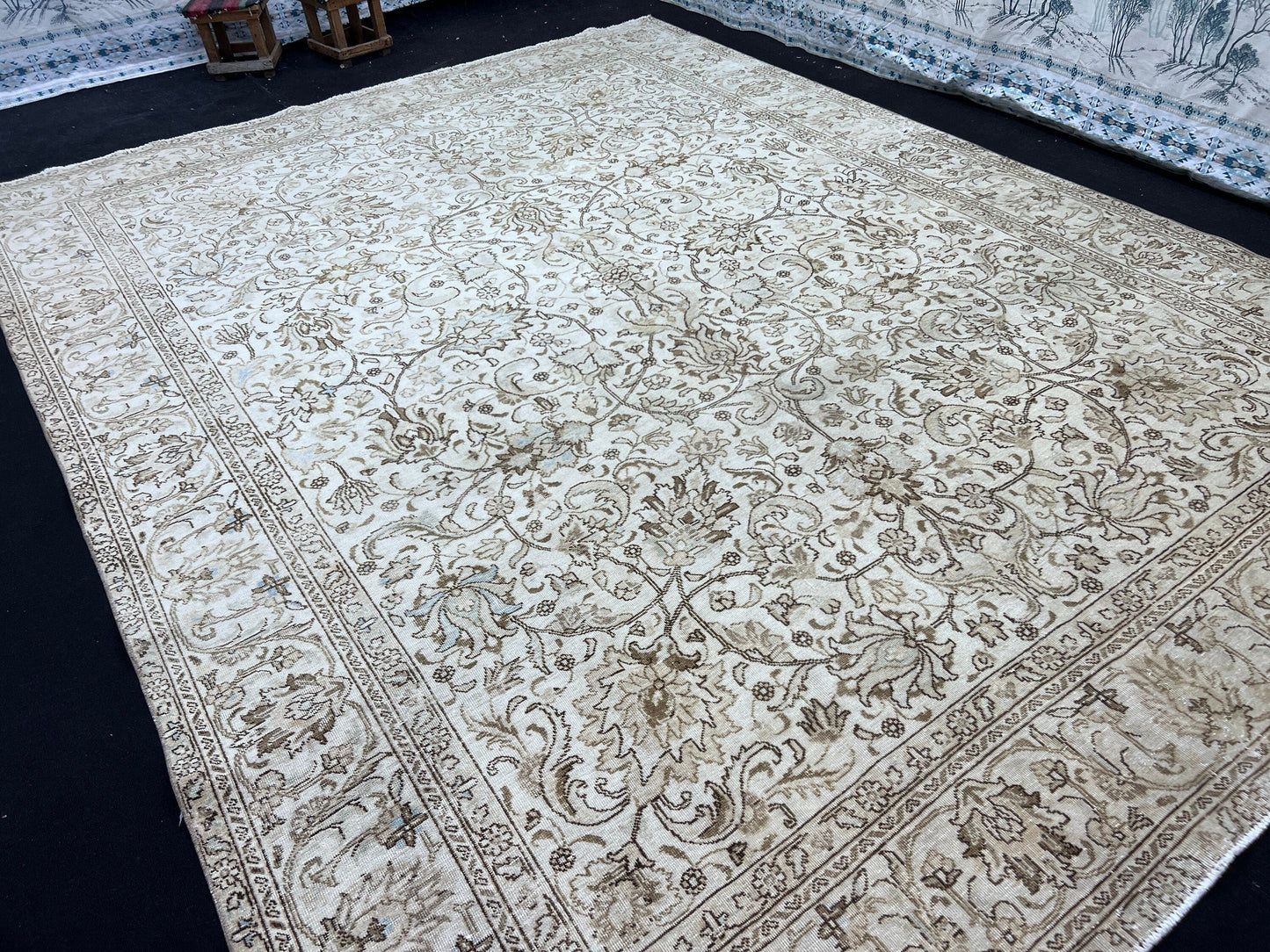 9x12 Neutral Turkish Oushak Area Rug Floral Design // 9.25x12.45 feet