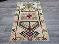 Vintage Oushak Wool Rug: 20x32 Neutral Turkish Doormat