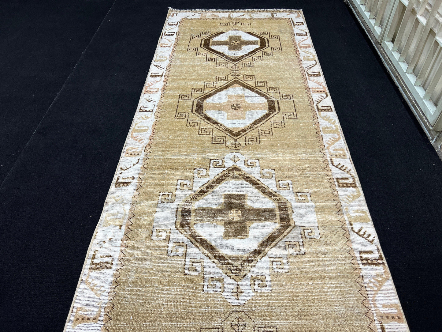 4x13 Wide Turkish Runner RUG / Beige Neutral Oushak Runner / Hand Knotted Wool Vintage Runner Rug / Wide Hallway Runner /3.60x13.25 feet