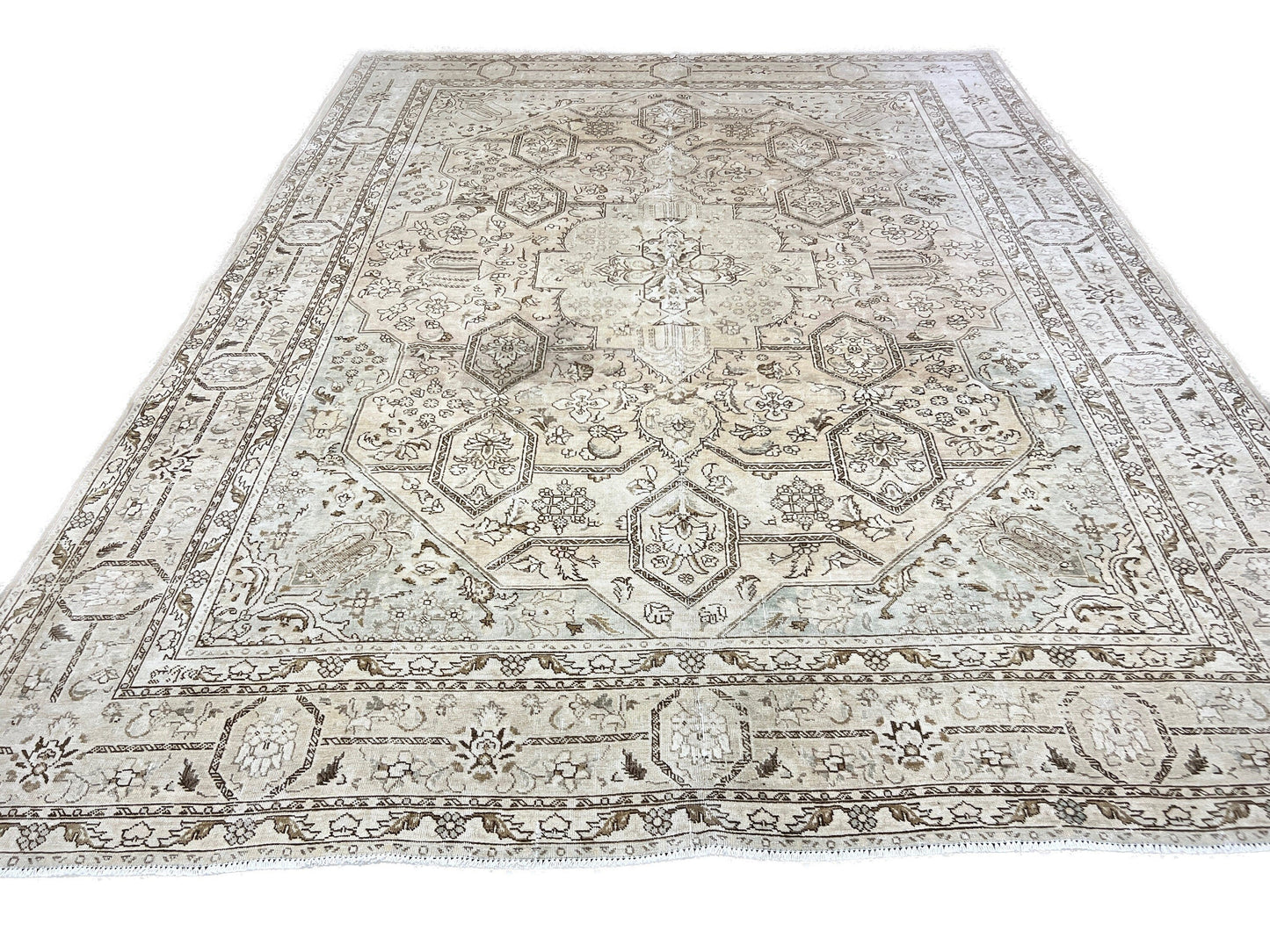 Extra Large Neutral Vintage Turkish Area Rug for Livingroom and Bedroom