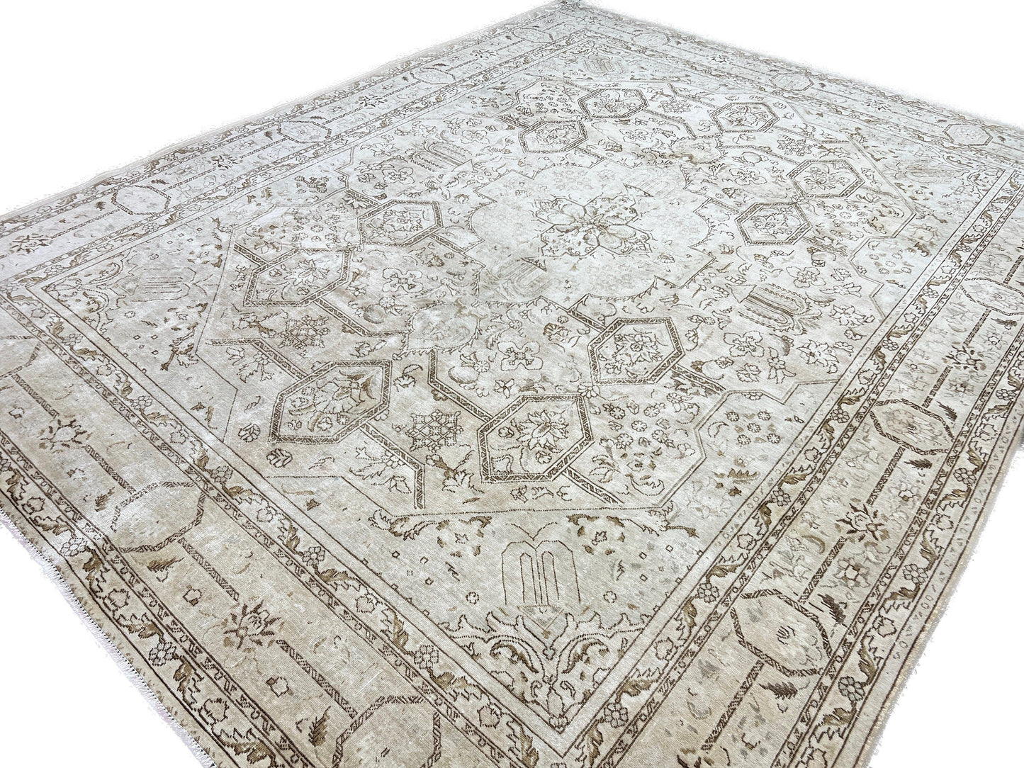 Extra Large Neutral Vintage Turkish Area Rug for Livingroom and Bedroom