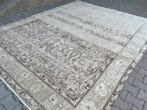 10x12 Oushak Area Rug Handmade Turkish Vintage Rug Cream Beige Boho Decor rug