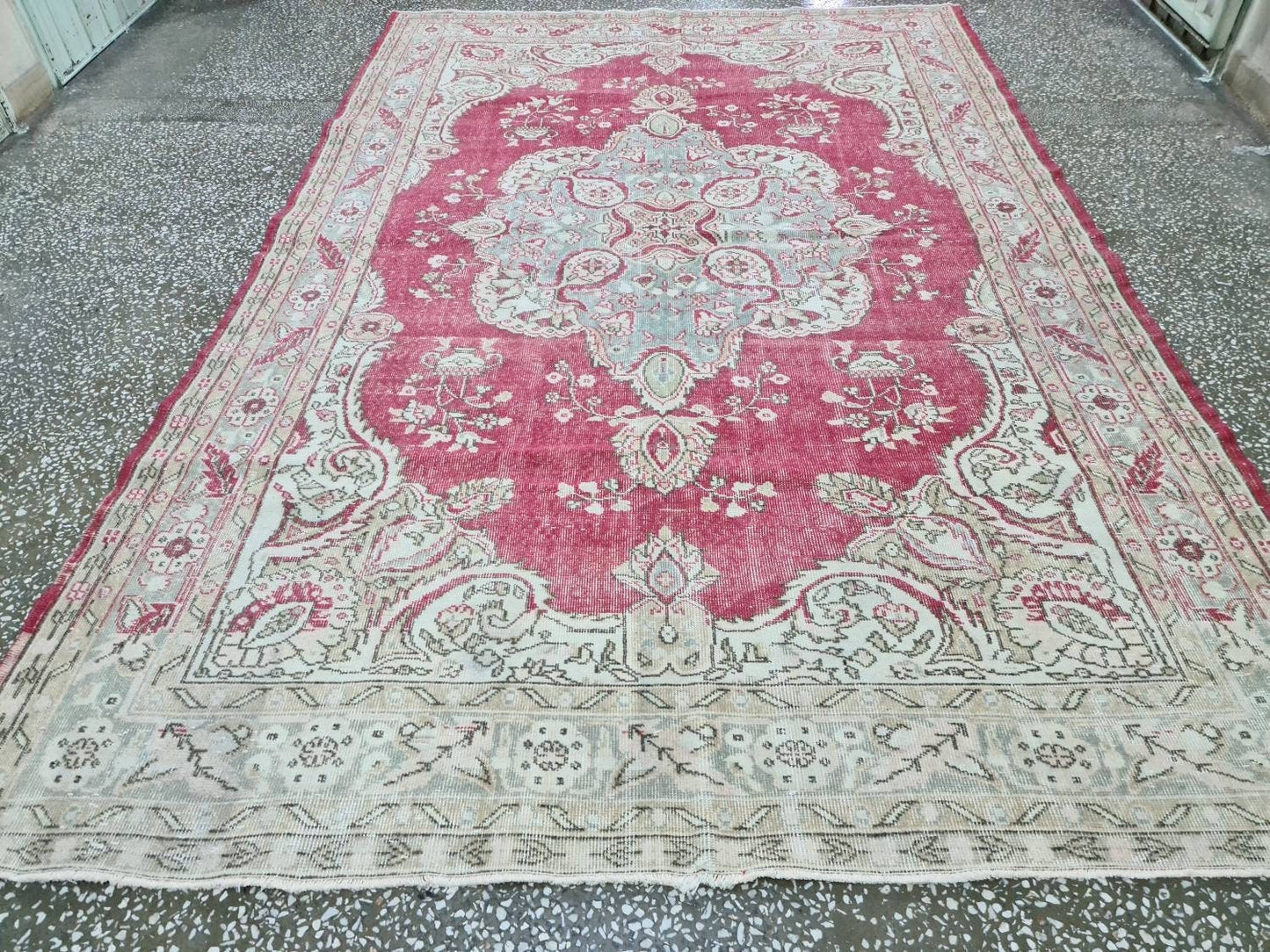 Red Vintage Turkish Area rug/ 7x10.85 feet