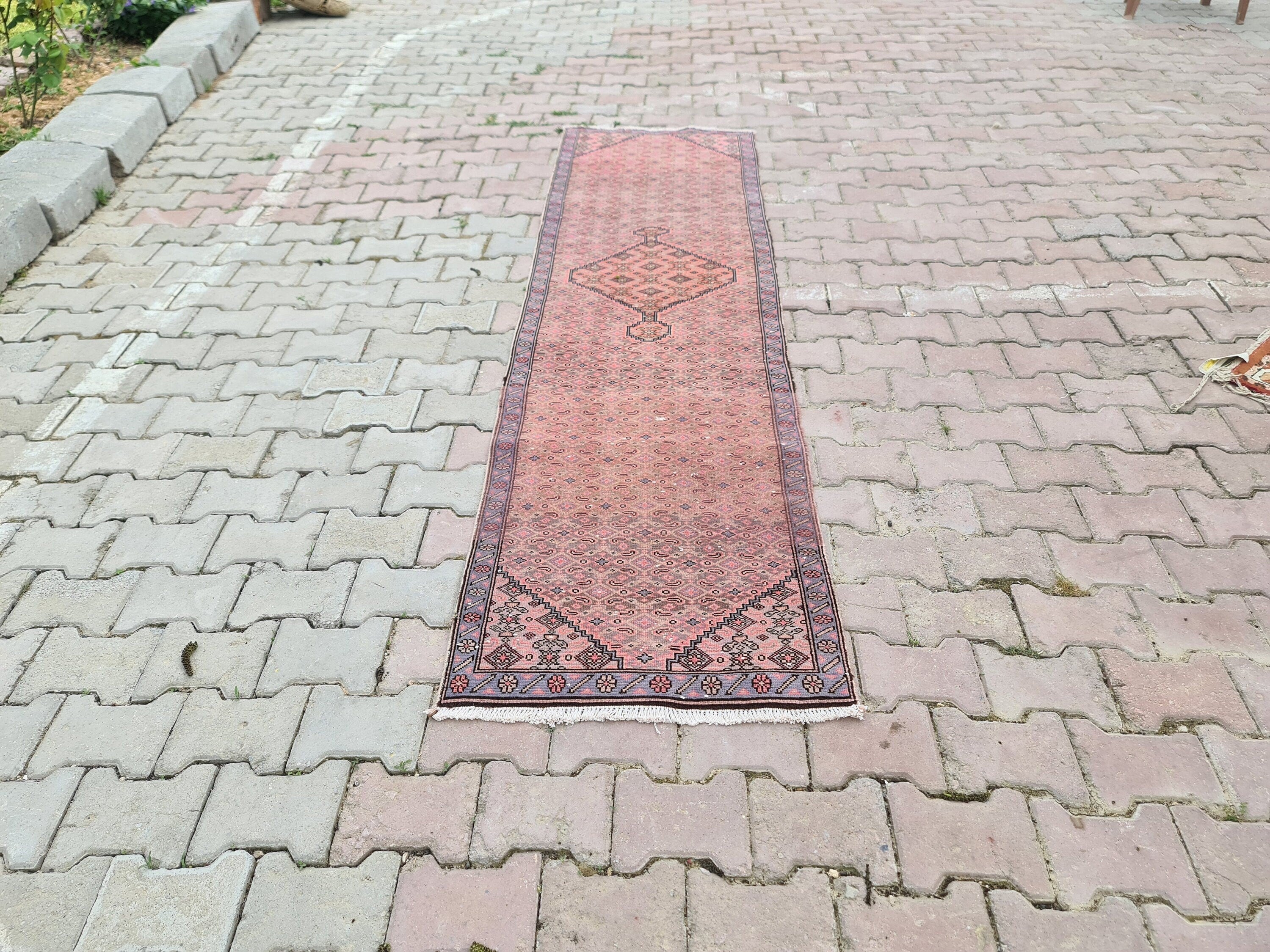 2x9 Red Vintage Runner Rug Hand Knotted