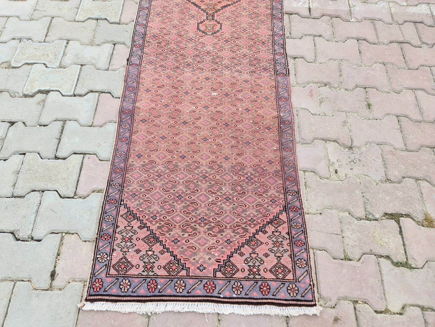 2x9 Red Vintage Runner Rug Hand Knotted