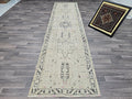 Vintage Turkish Oushak Wool Runner Rug: 3x12 Neutral Hallway Carpet