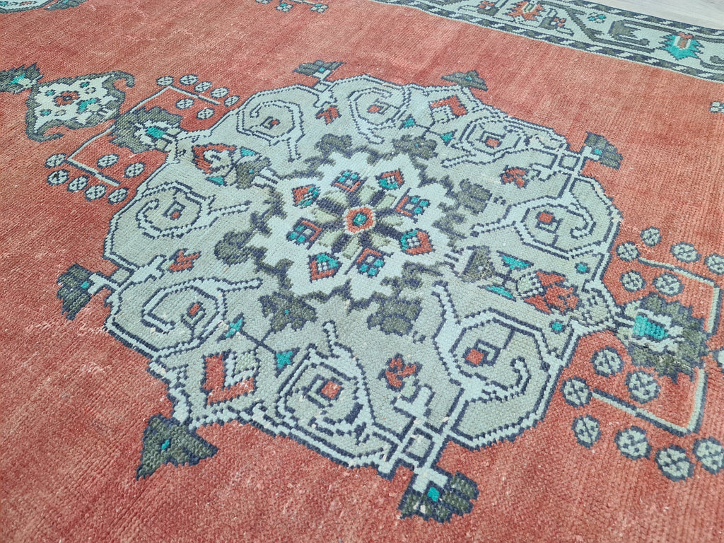 Hand Knotted Wool Turkish Rug: 5x8 Vintage Oushak Accent Rug