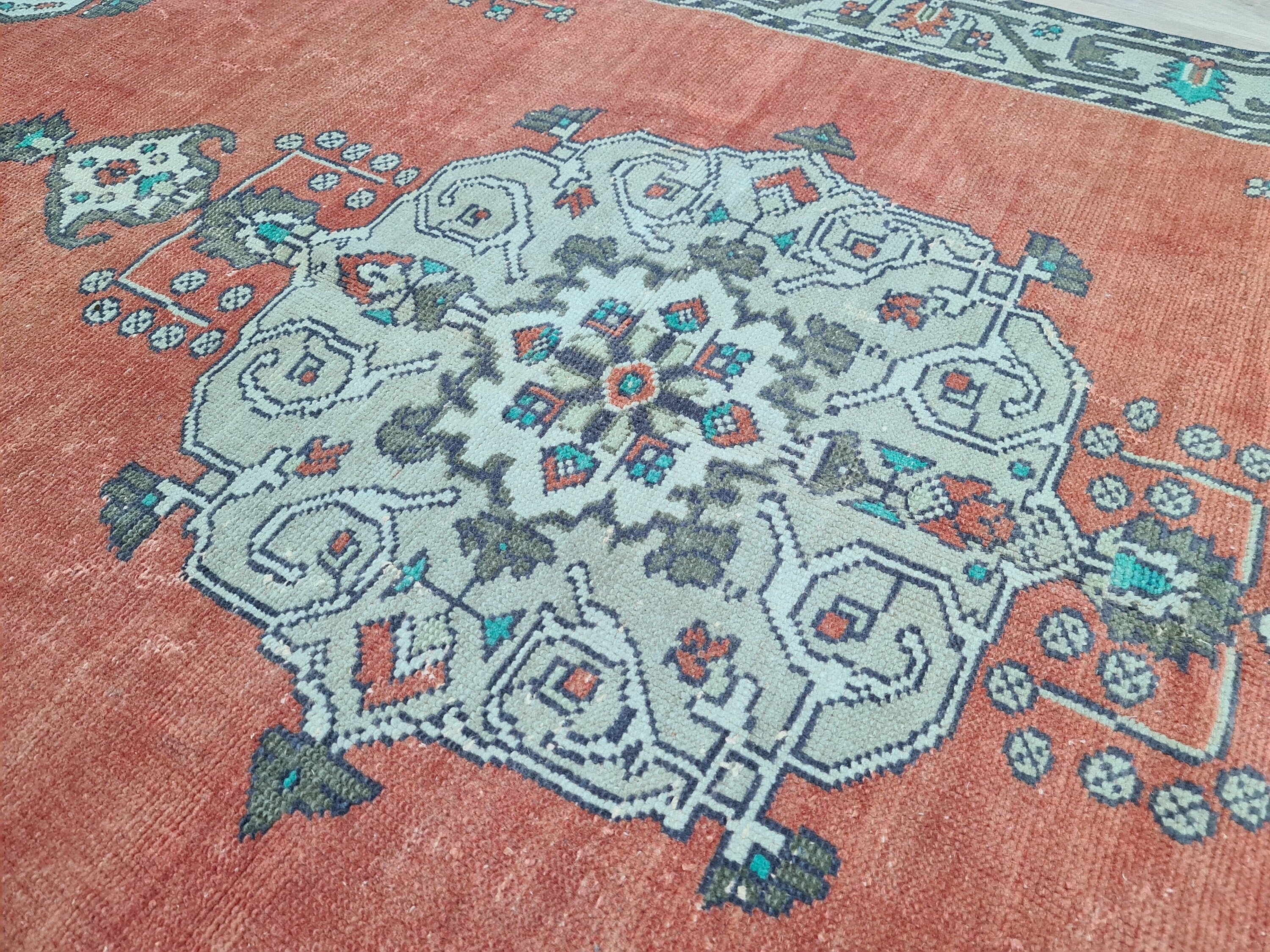 Hand Knotted Wool Turkish Rug: 5x8 Vintage Oushak Accent Rug