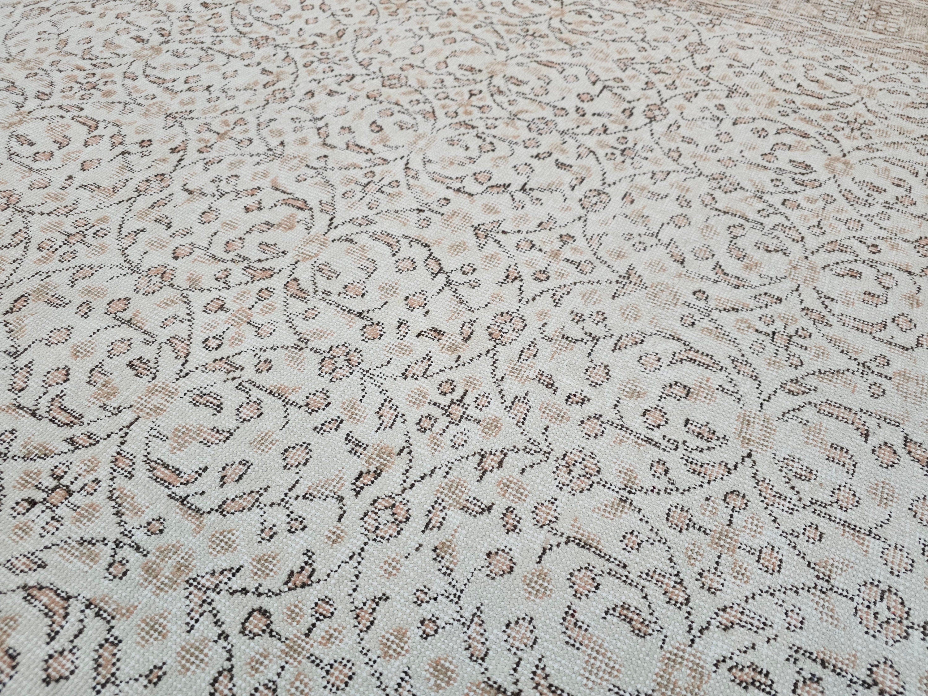 Neutral Vintage Turkish Oushak Rug: Hand-Knotted Wool, 6.2x10 ft