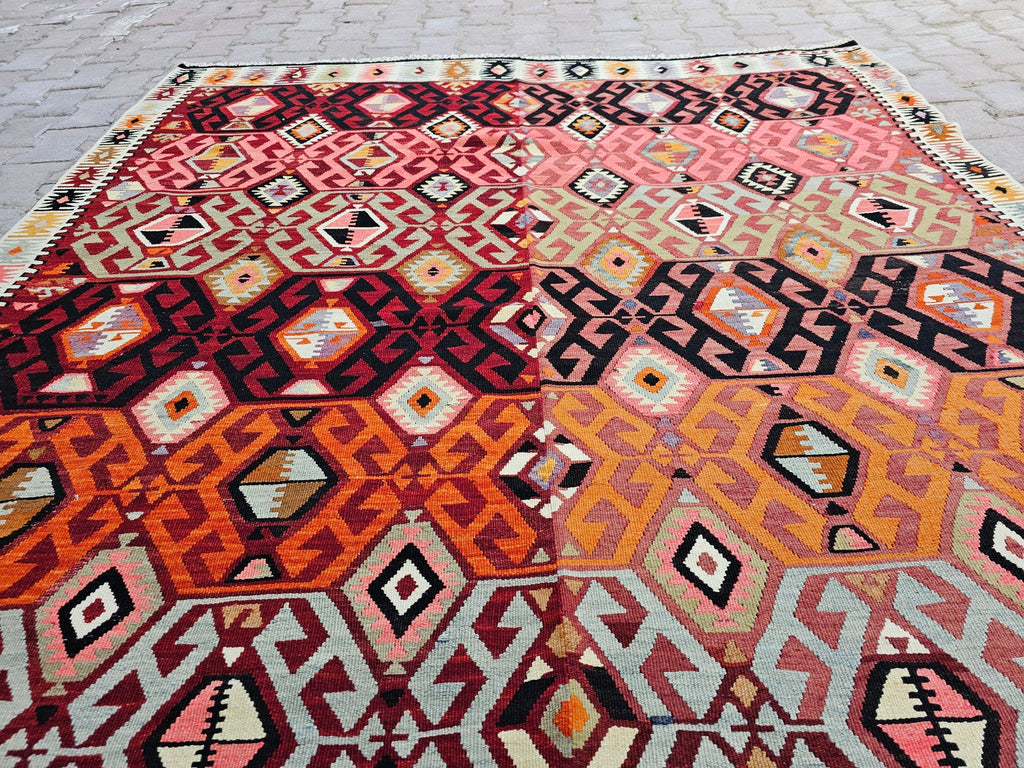 Handmade Vintage Turkish Kilim Rug: Large Bohemian Area Carpet (6.50x11.60 Feet)