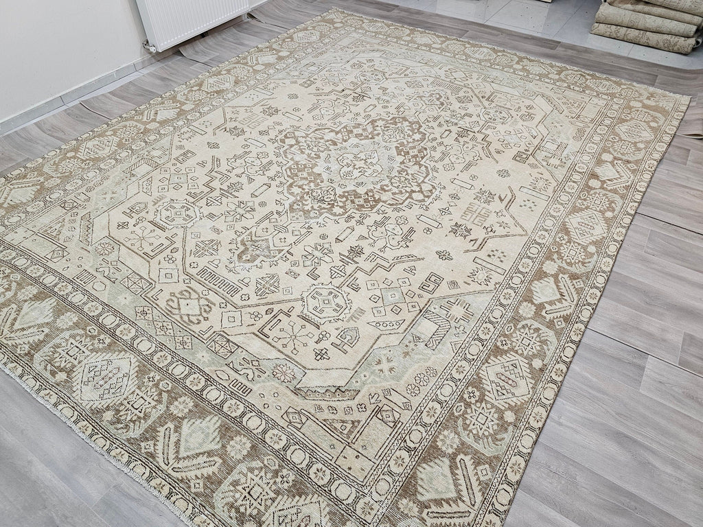 10x12 Neutral Vintage Turkish Oushak Area Rug //9.80x12.50 feet