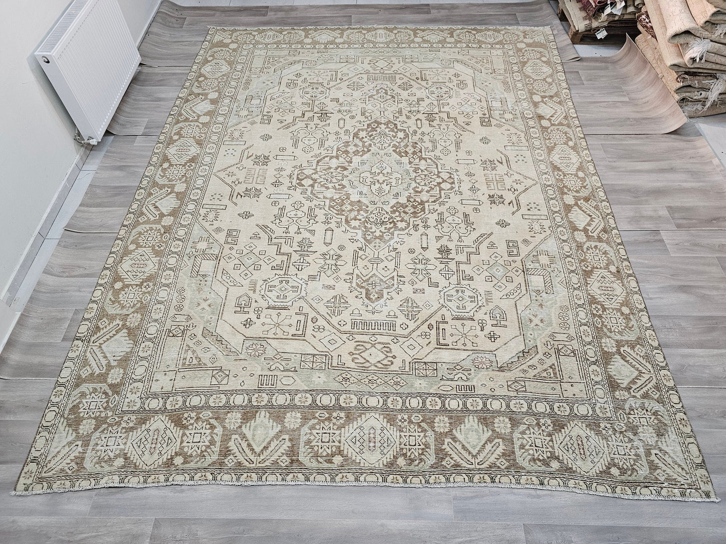 10x12 Neutral Vintage Turkish Oushak Area Rug //9.80x12.50 feet