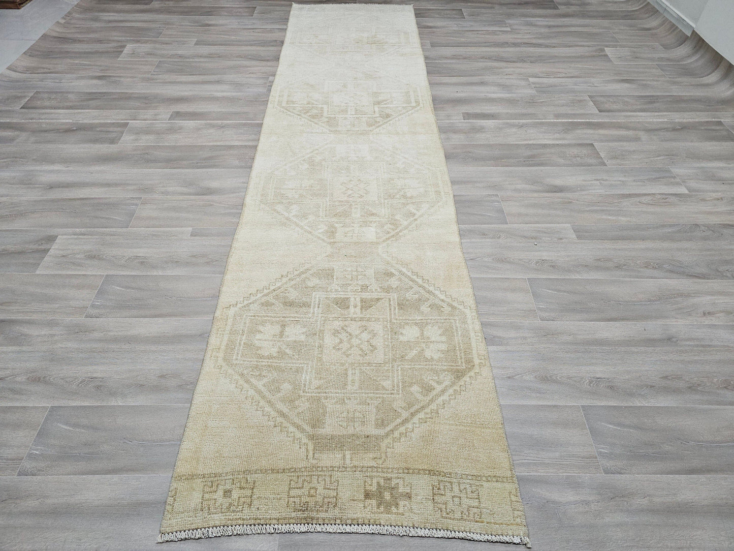 3x12 Vintage Runner - Neutral Turkish Runner Rug - Hallway Runner Rug non Slip - Anatolian Oushak Runner