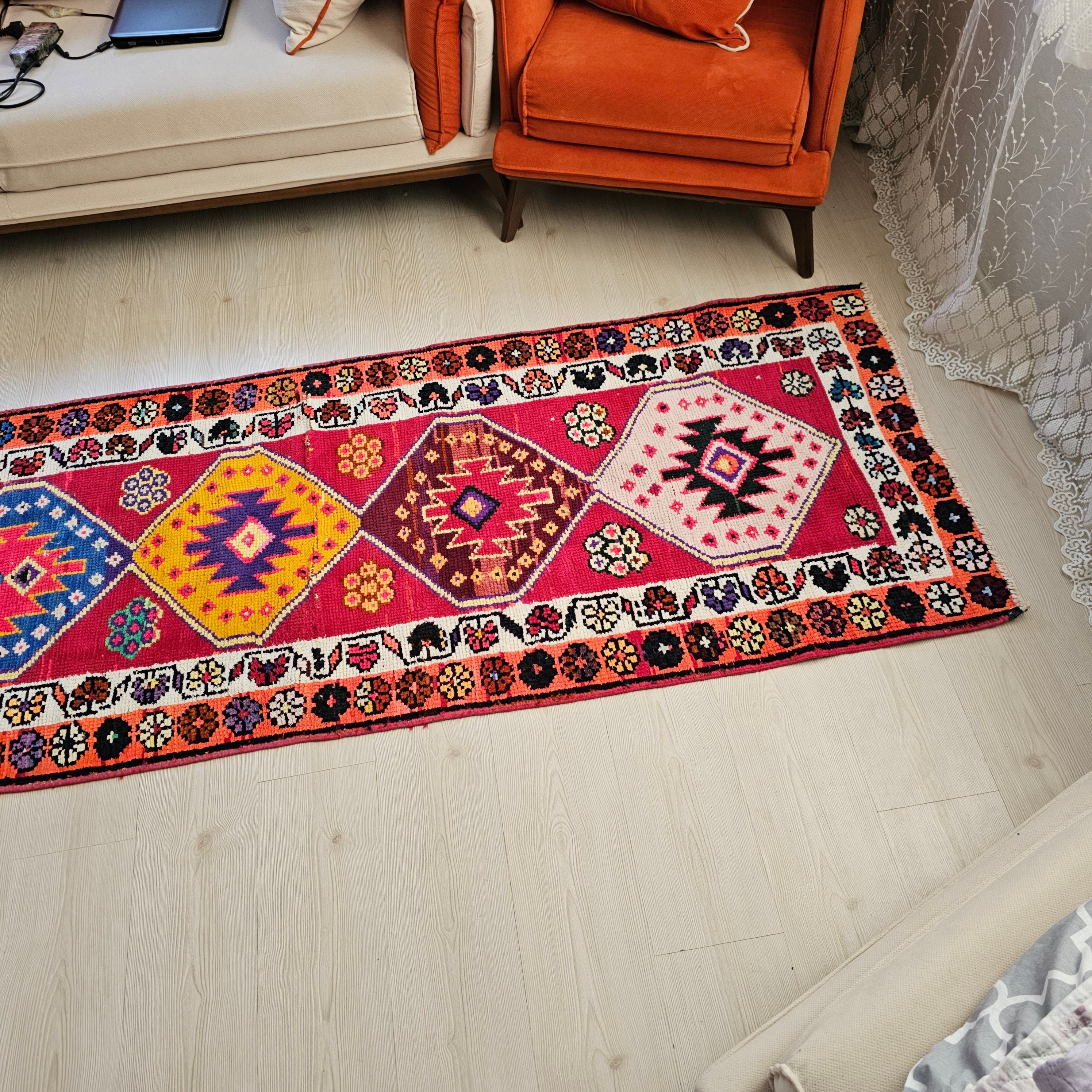 3x13 Vintage Herki Wool Colorful Runner -  2.8x12.8 feet