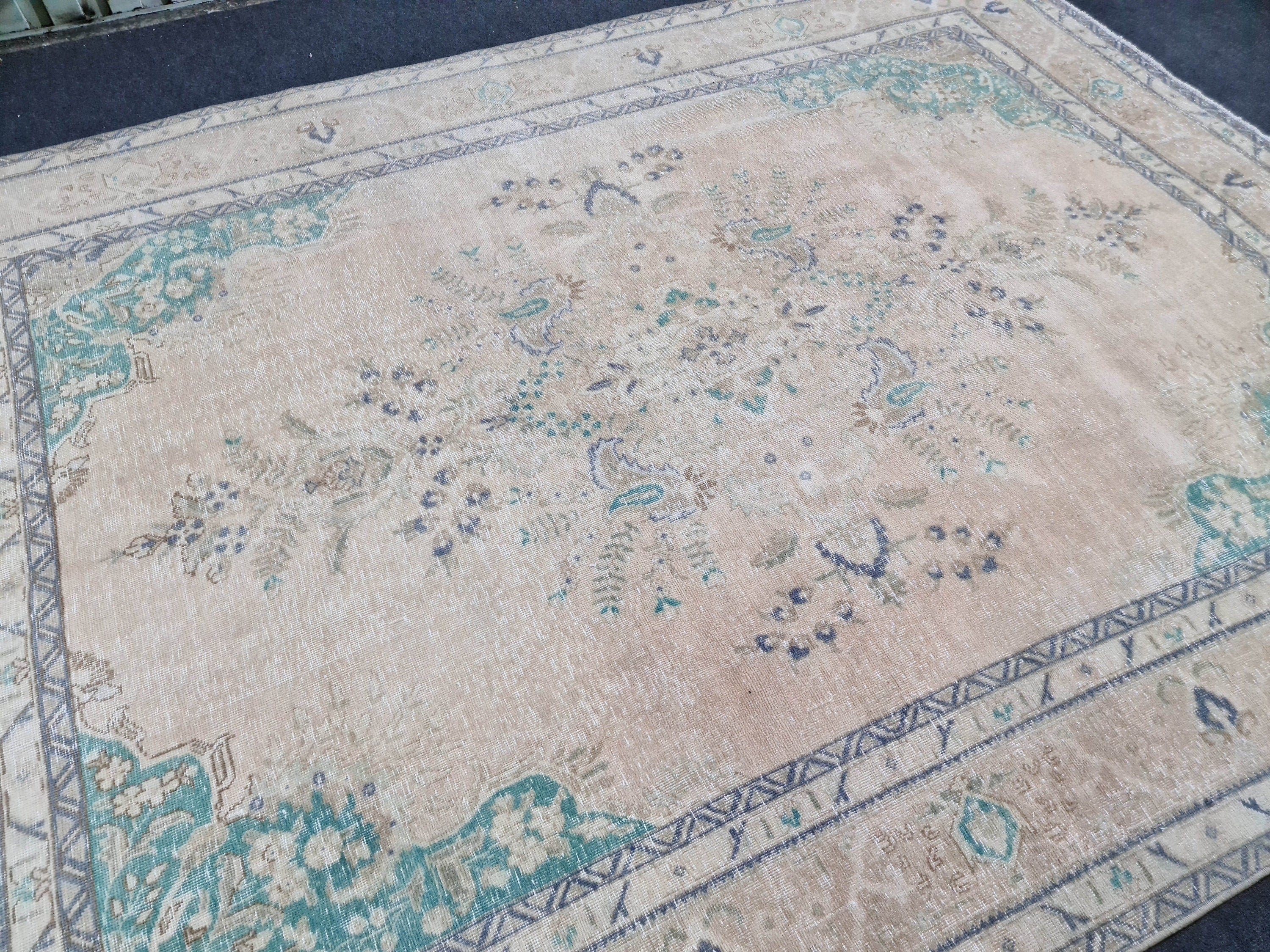 8x11 Hand Woven Wool Turkish Rug: Vintage Oushak Oriental Area Rug