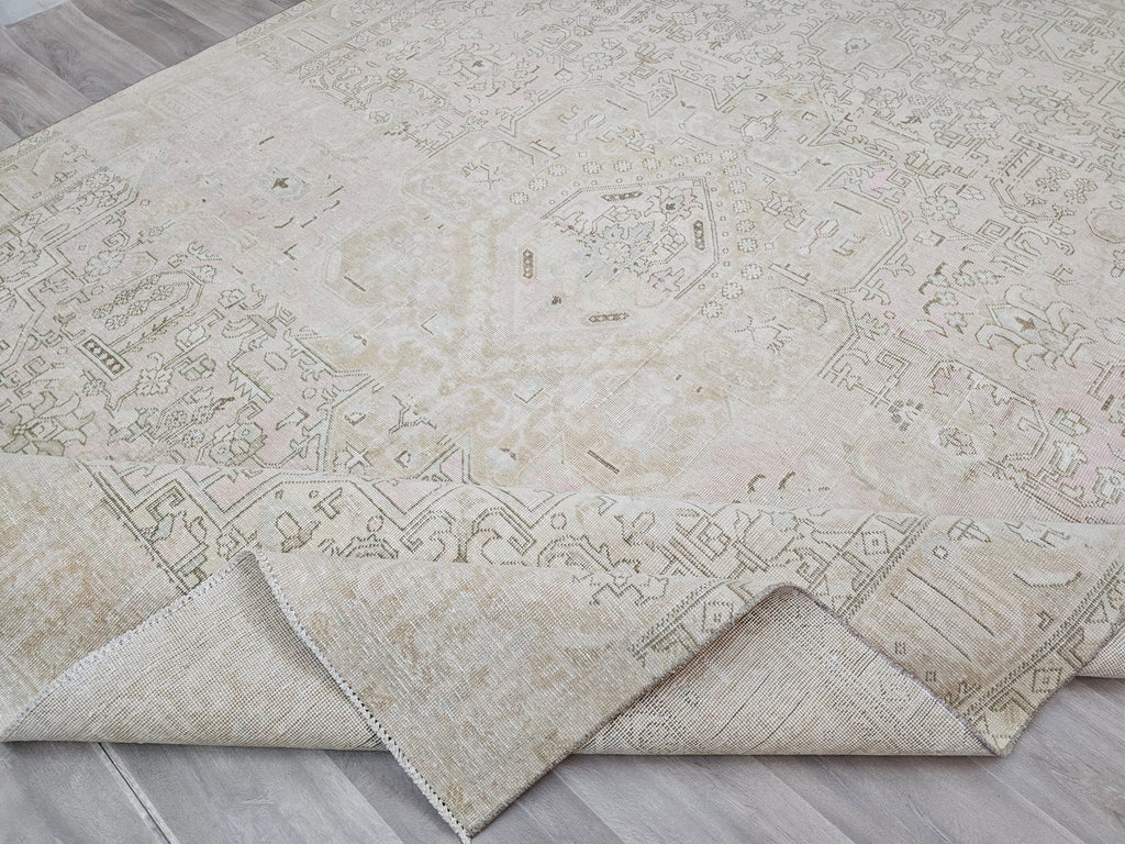 Neutral Handwoven Vintage Wool Rug - 9.50x12.15 feet | Large Area Carpet