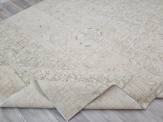 9x12 Neutral Area Rug/ Oversize Vintage Carpet for Livingroom and Bedroom Handmade  //9.50x12.15 feet