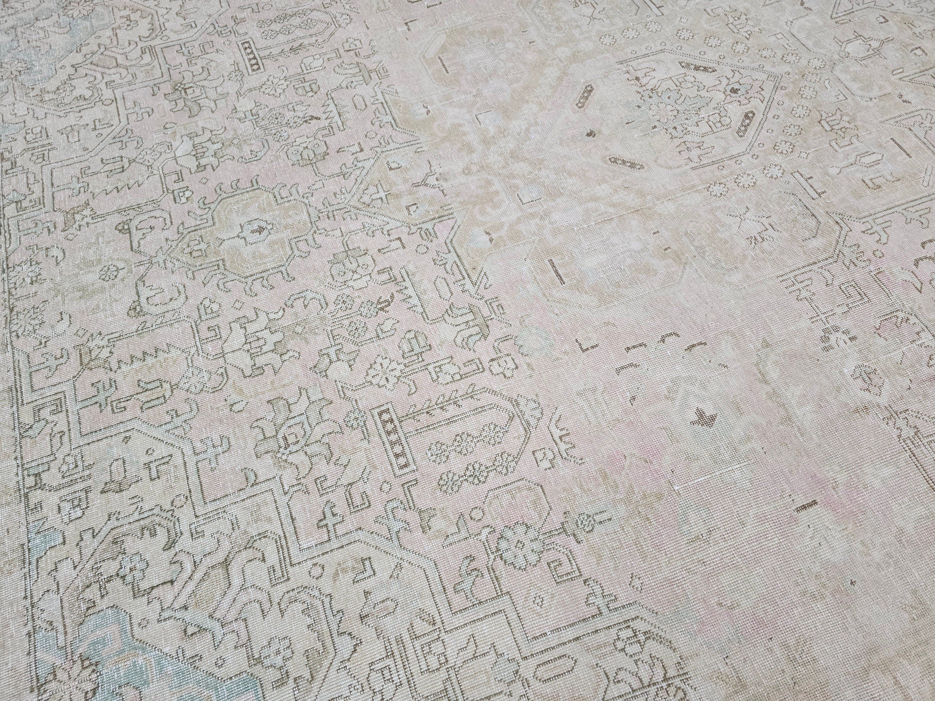 Neutral Handwoven Vintage Wool Rug - 9.50x12.15 feet | Large Area Carpet