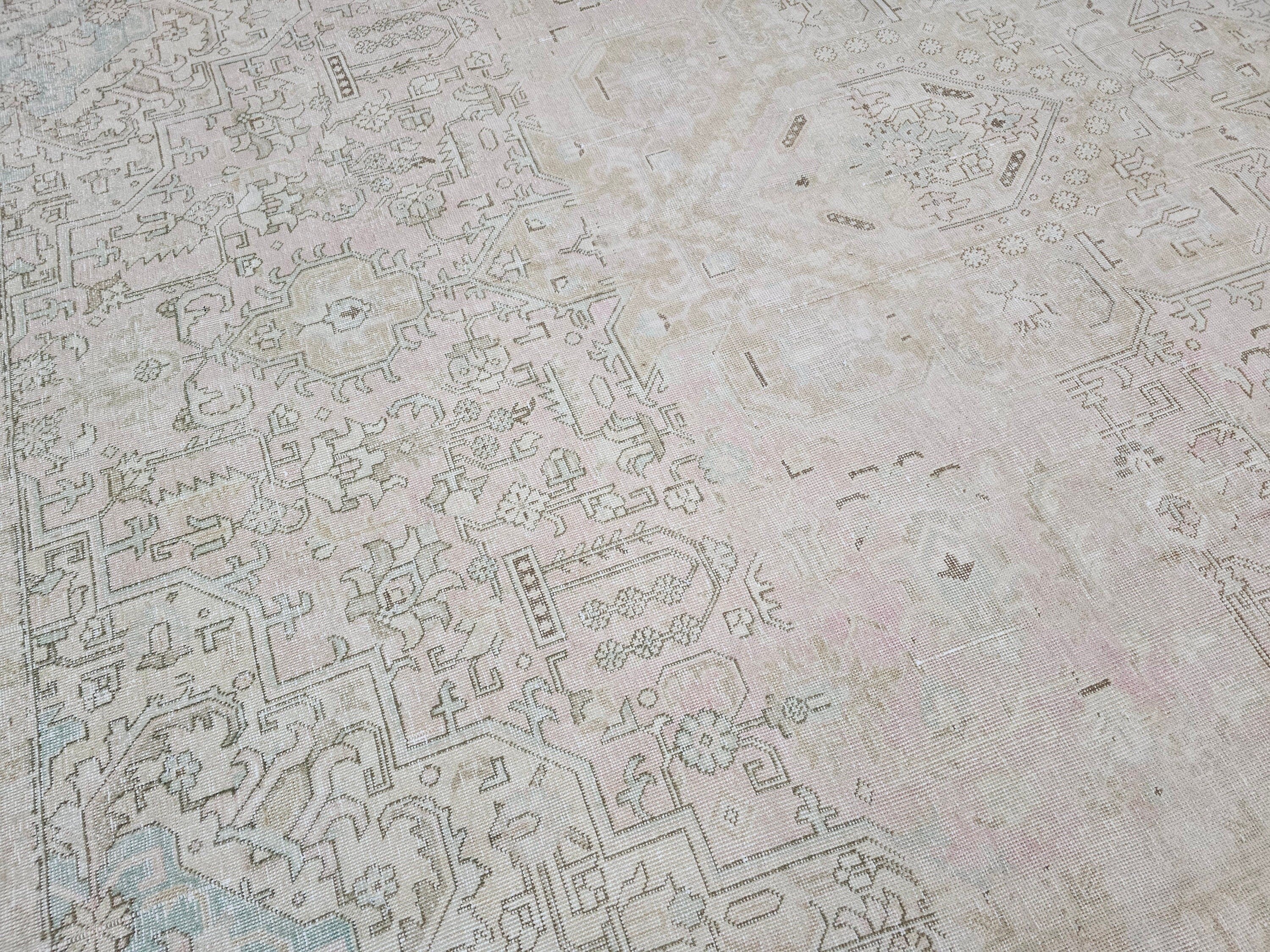 9x12 Neutral Area Rug/ Oversize Vintage Carpet for Livingroom and Bedroom Handmade  //9.50x12.15 feet