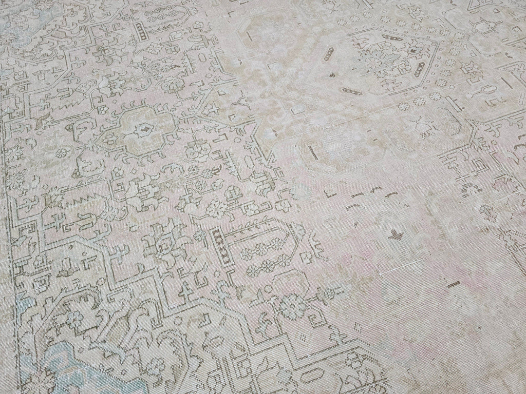 Neutral Handwoven Vintage Wool Rug - 9.50x12.15 feet | Large Area Carpet