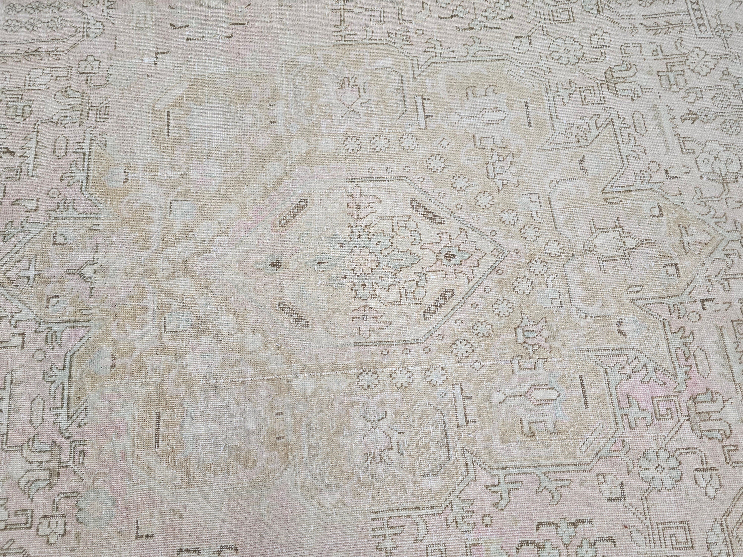 Neutral Handwoven Vintage Wool Rug - 9.50x12.15 feet | Large Area Carpet