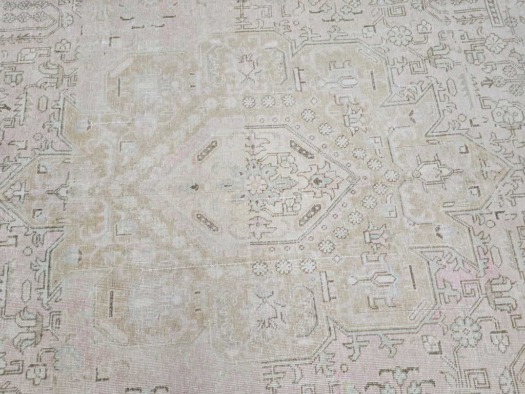 Neutral Handwoven Vintage Wool Rug - 9.50x12.15 feet | Large Area Carpet