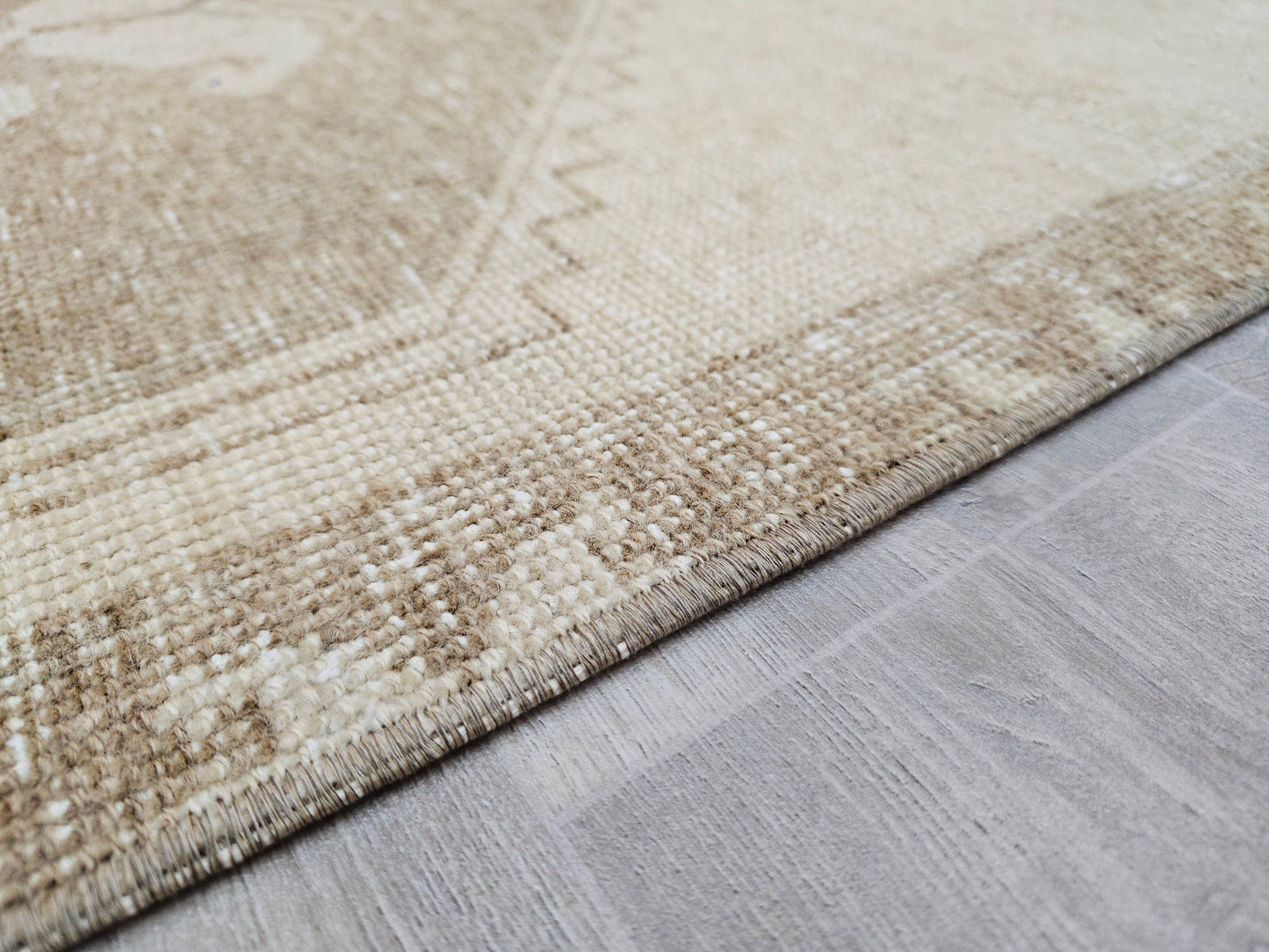 Neutral Runner Rug / 3.20x12.70 feet / Hand Knotted Wool Muted Turkish Runner for Hallway / Non Slip Rug Runner/ Beige Cream Brown Runner