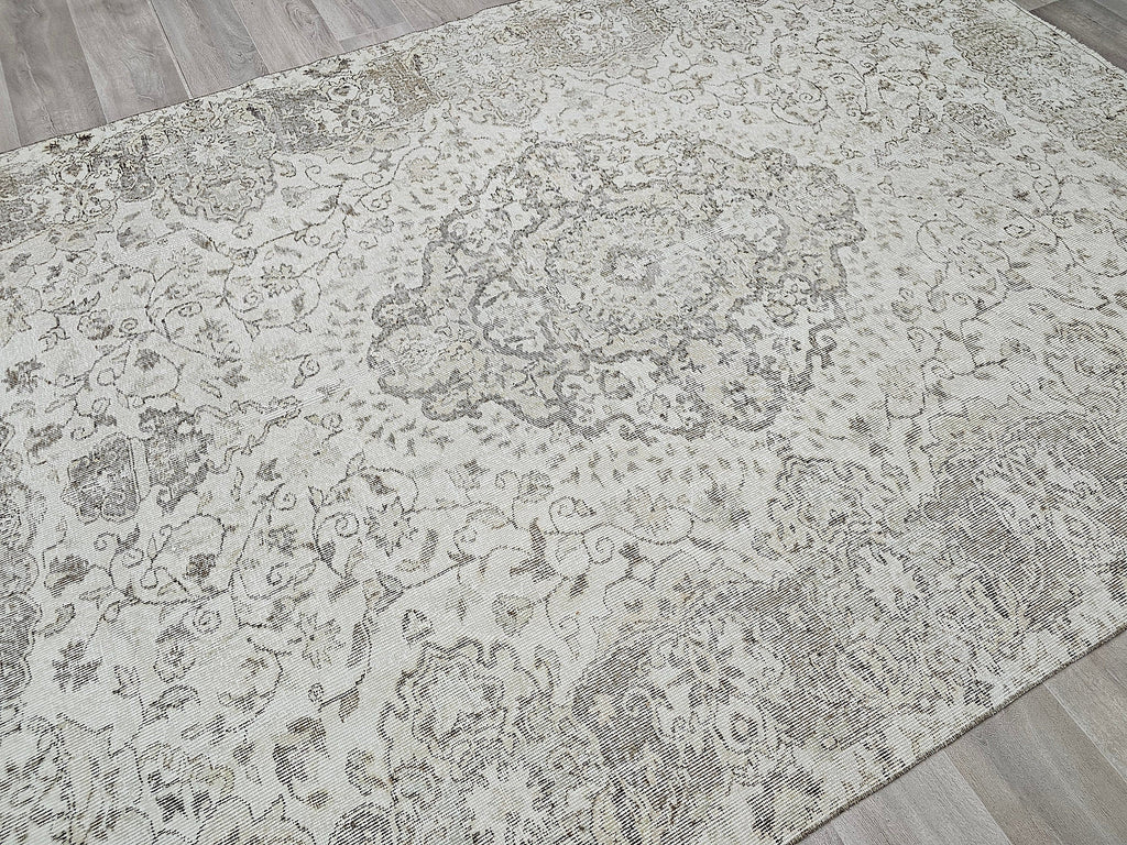 Hand Knotted Wool Oushak Rug: Neutral Vintage Turkish Rug (6.70x9.55 ft)