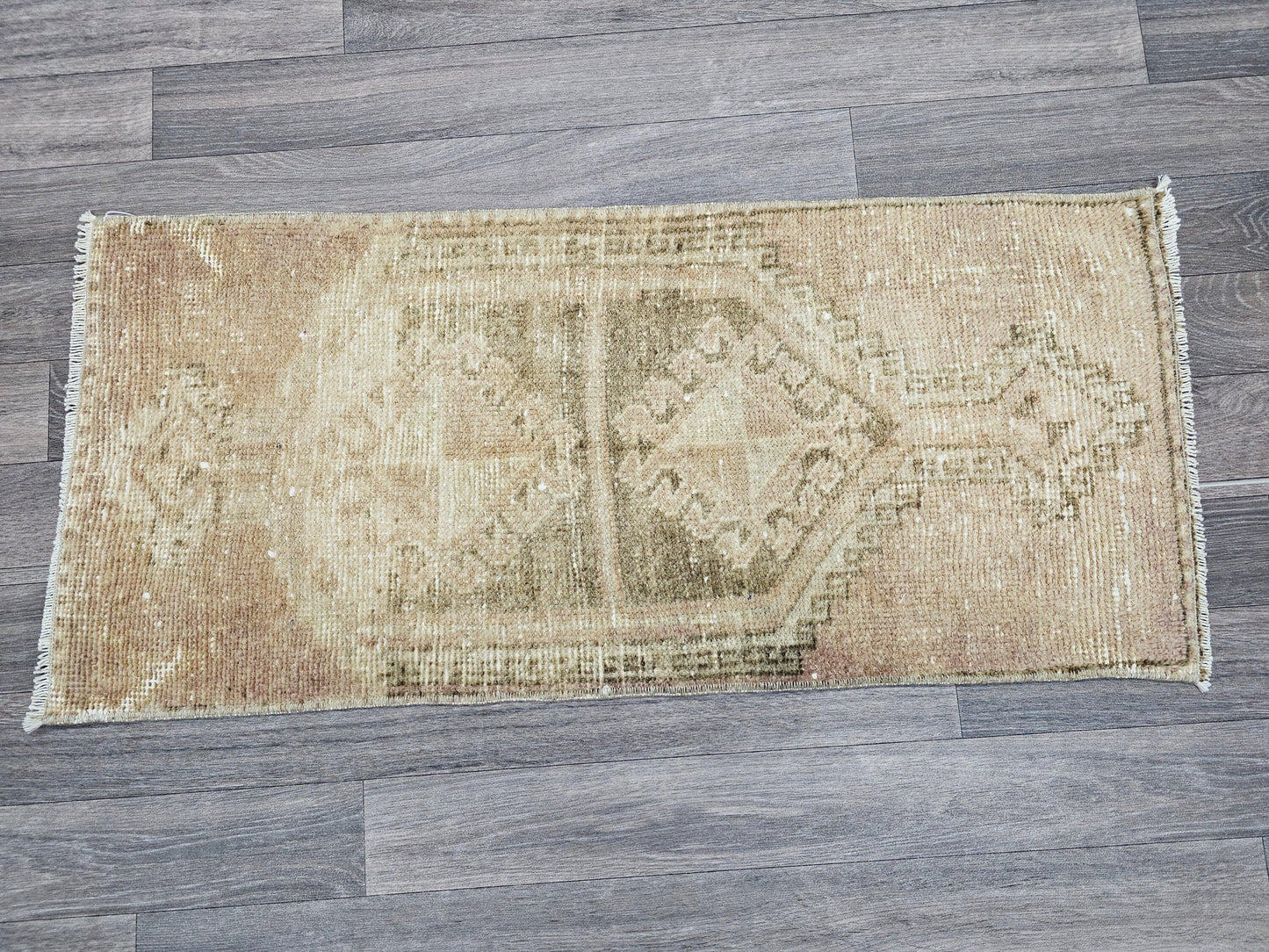 Hand Knotted Turkish Doormat and Bath mat Neutral Beige Brown - 18x42 inches