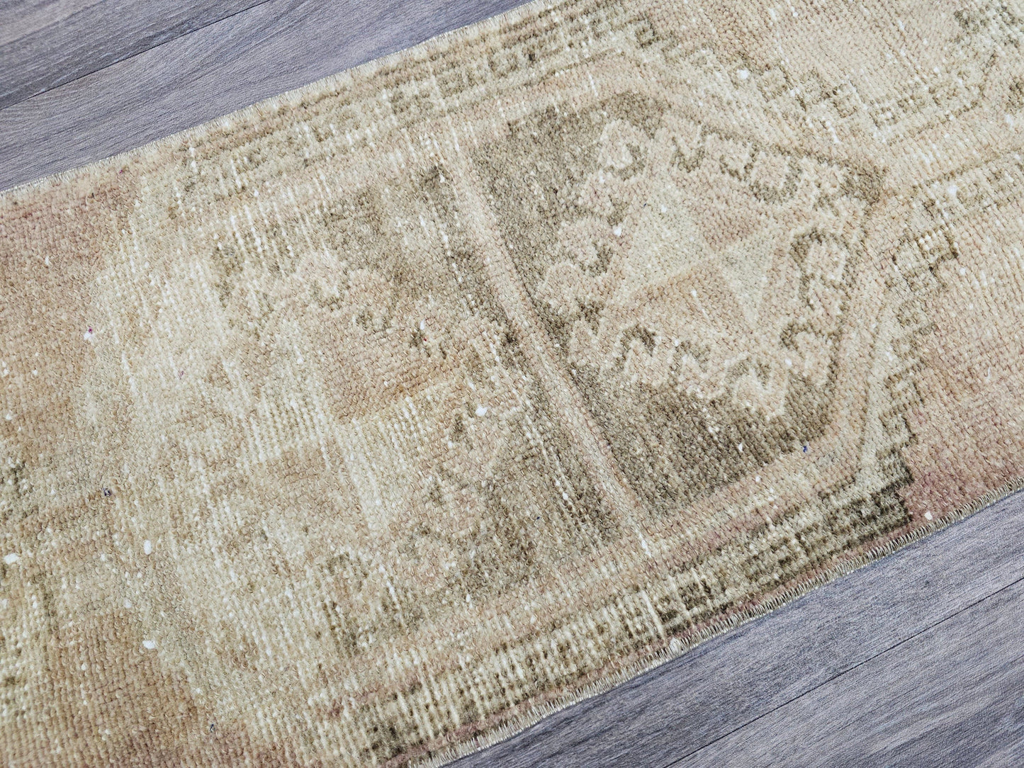 Hand Knotted Turkish Doormat and Bath mat Neutral Beige Brown - 18x42 inches