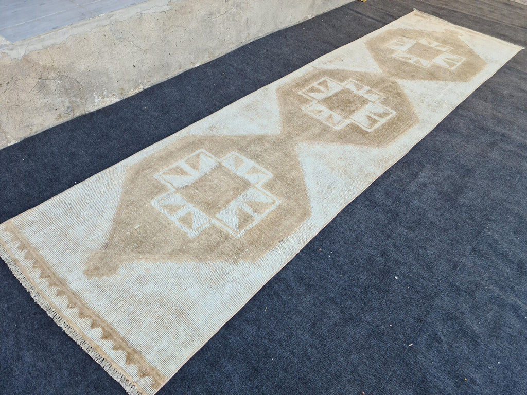 Hand Knotted Oushak Runner: Wide Turkish Hallway Rug (3.28x12.66 ft)