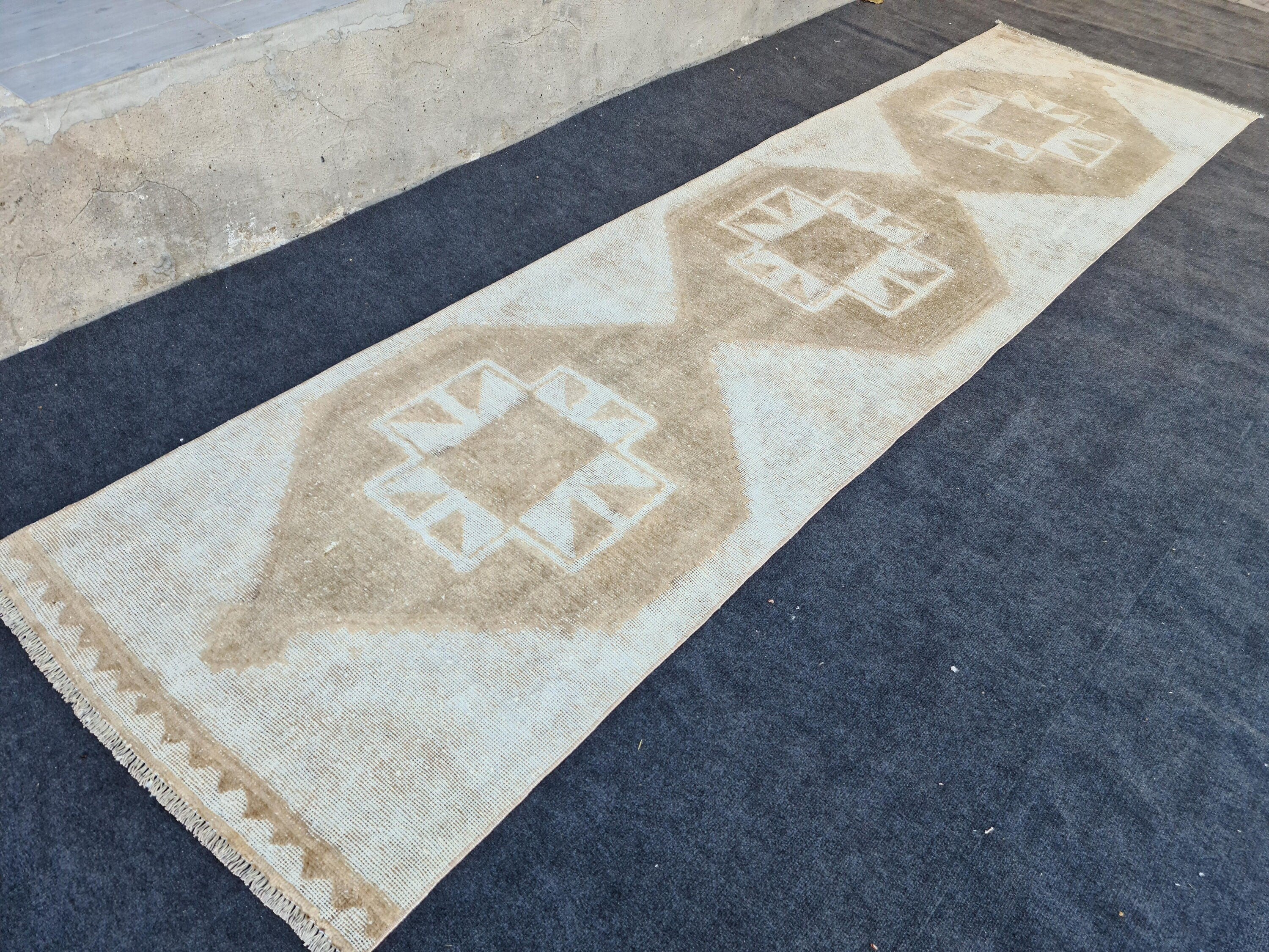 Hand Knotted Oushak Runner: Wide Turkish Hallway Rug (3.28x12.66 ft)