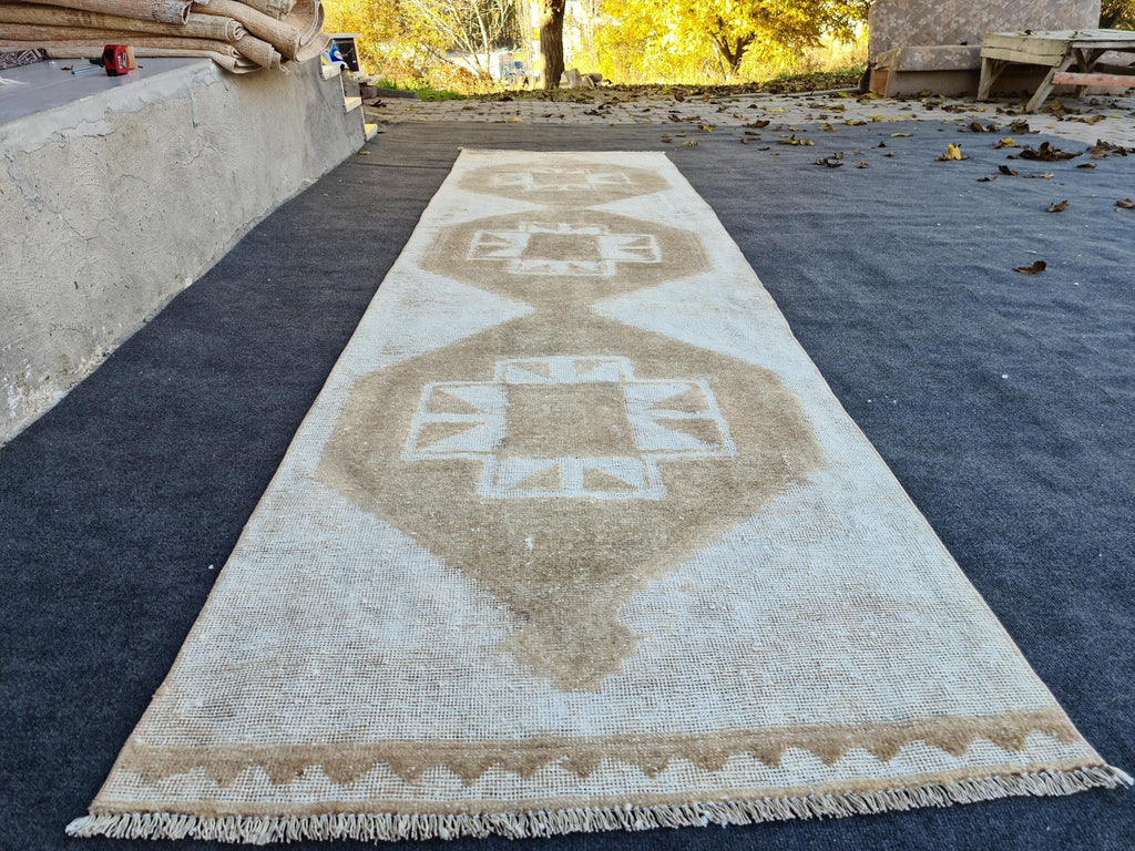 Hand Knotted Oushak Runner: Wide Turkish Hallway Rug (3.28x12.66 ft)