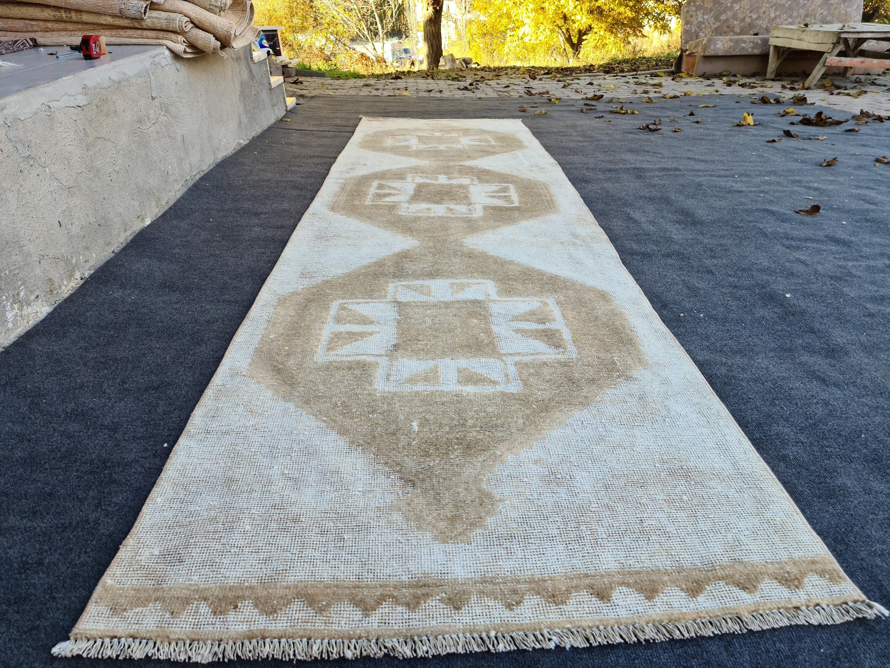 Hand Knotted Oushak Runner: Wide Turkish Hallway Rug (3.28x12.66 ft)