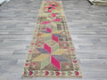 Vintage Wool Runner Rug: 3x11 Herki Turkish Hallway Rug