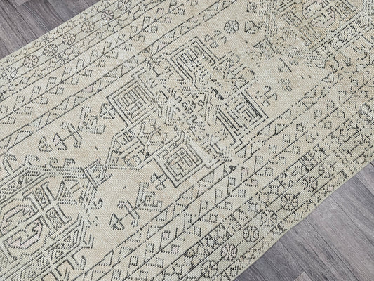 3x12 feet Vintage Runner Rug - Neutral Turkish Rug Runner - Hand Knotted Wool Runner - Faded Persian Runner - Oushak Runner for hallway