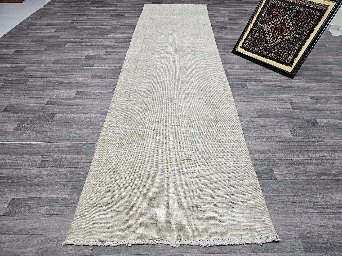 3x12 Neutral Turkish Runner Rug - Faded Oushak Rug Runner - Muted Vintage Rug Runner for Hallway and Kitchen - Boho Runner