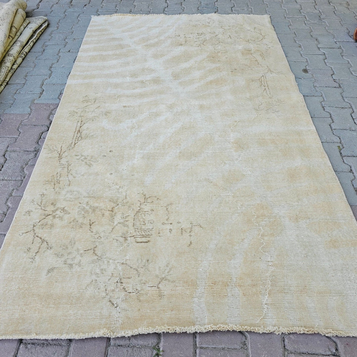 5x8 Vintage Beige Rug - Accent Rug - Rug for Under Bed - Handmade Wool Carpet - Turkish Rug for Entry - Cream Rug //4.70x8 feet