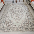 Handmade Wool Turkish Rug: 6x9 Neutral Vintage Area Rug