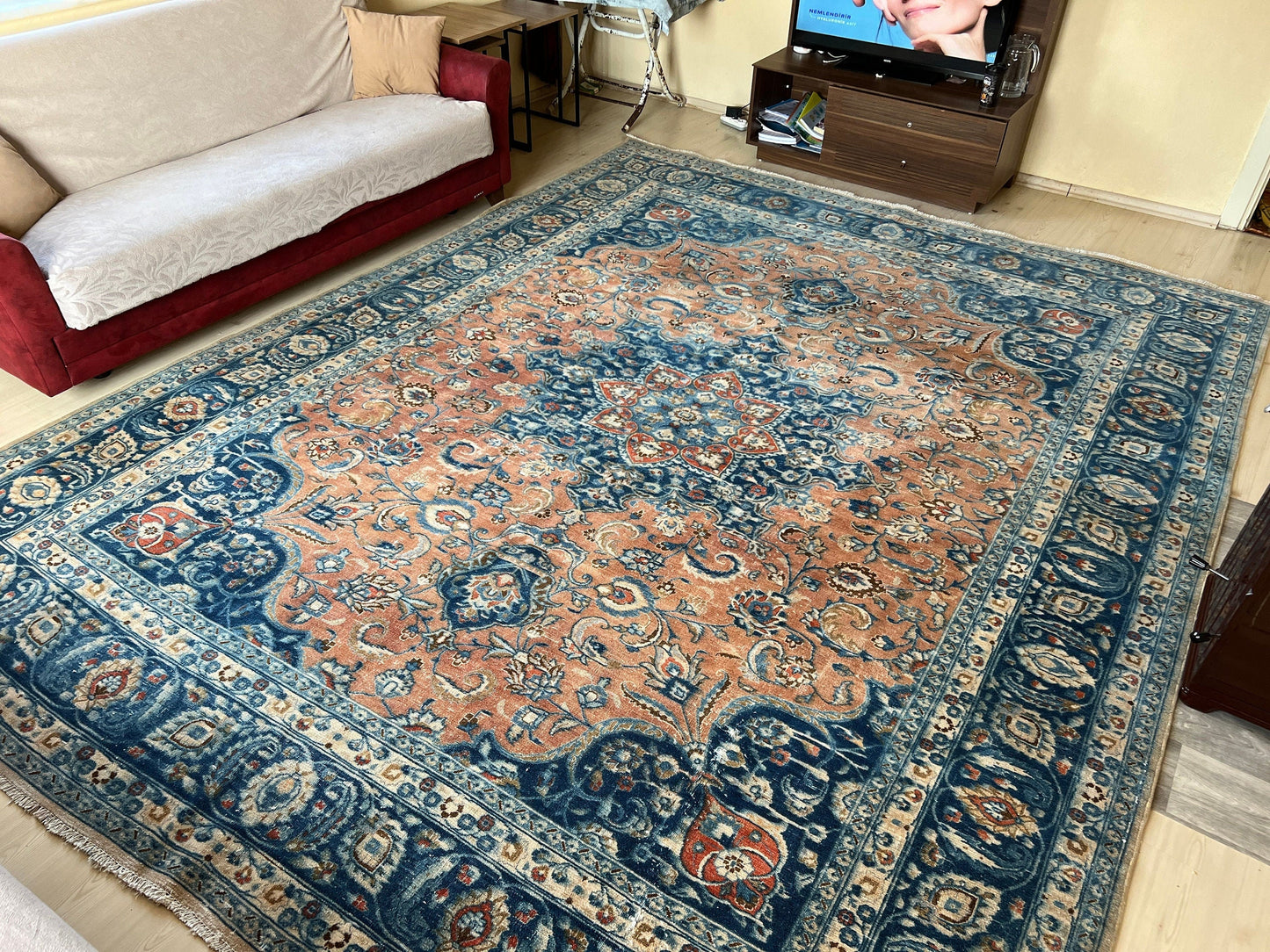 10x12.45 feet Hand Knotted Large Vintage Turkish Area Rug - Persian Design Wool Rug - Oriental Carpet - Authentic Rug