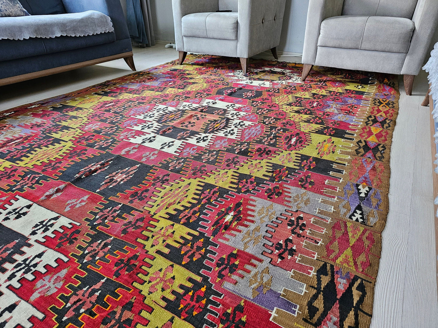 200x494 cm Großer Kelim-Teppich / Turkish Kilim Rug / Stort kelimtæppe / 大きなキリム・ラグ /