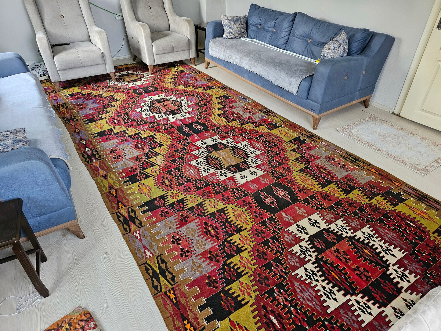 200x494 cm Großer Kelim-Teppich / Turkish Kilim Rug / Stort kelimtæppe / 大きなキリム・ラグ /