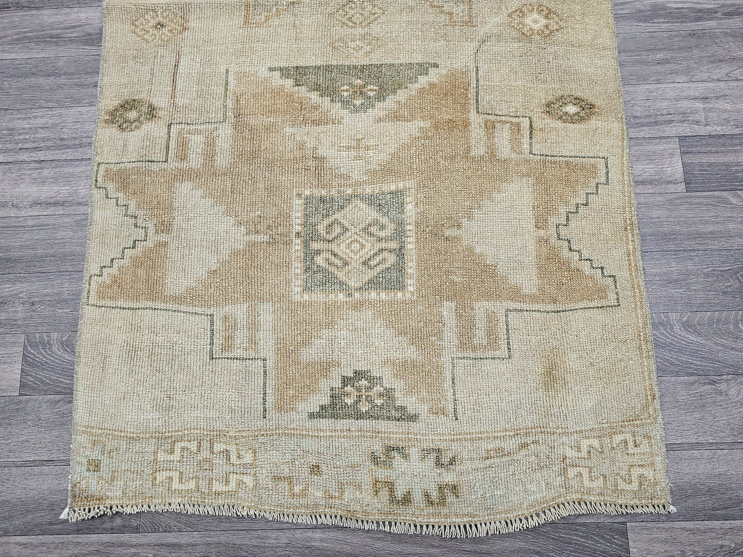 3x12 Vintage Hand Knotted Wool Oushak Runner for Hallway, Kitchen and Aisle Earth Tone Beige Brown Turkish Runner Rug