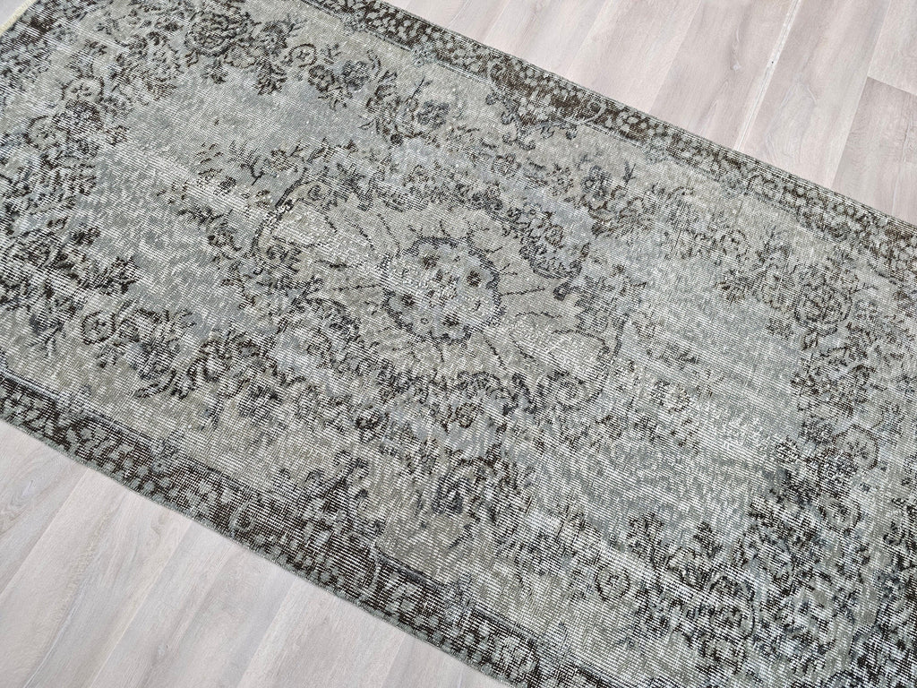 4x7 Overdyed Turkish Wool Rug: Floral Oushak Rug
